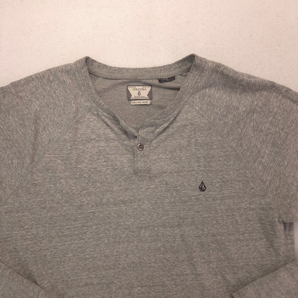 Volcom Button Collar Long Sleeve T Shirt Mens Size Large L Gray